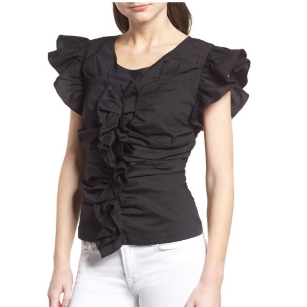 Chelsea28 Women's Black Ruched Poplin Top